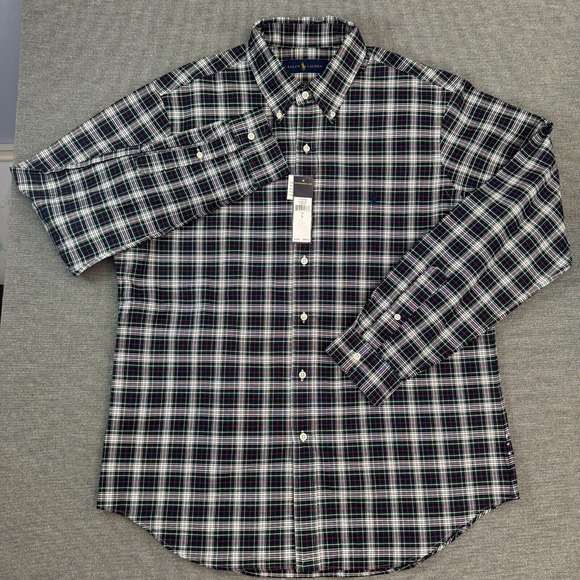NWT Ralph Lauren Mens L‎ Black Blue Red Plaid Shirt Pony Logo Long Sleeve Preppy - Picture 2 of 11